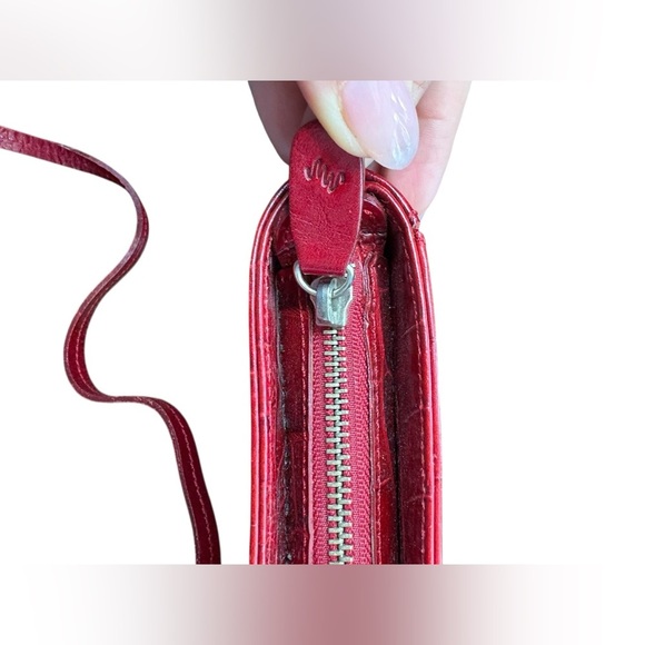 Monsac Original vintage Leather Handbag scarlet red 7” x 5” - Picture 7 of 12